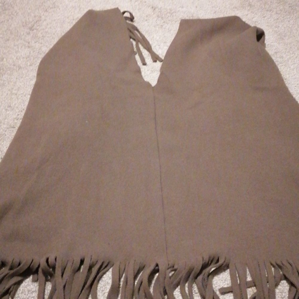 Burberry Prorsum Fringed Wool Cape Shawl Taupe Brown - Poncho - Picture 5 of 5